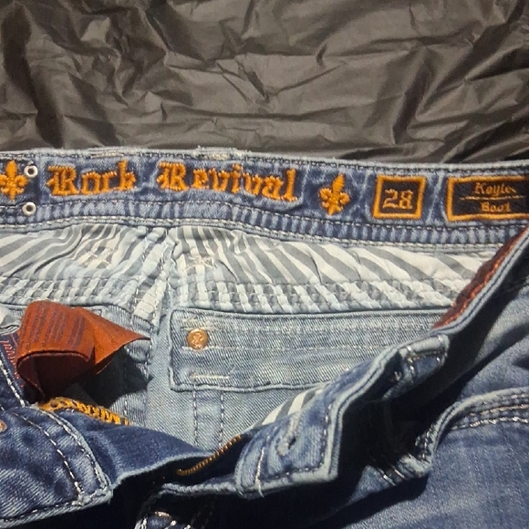 Rock Revival Blue Boot Cut Jeans with Distressed Details - Picture 3 of 3